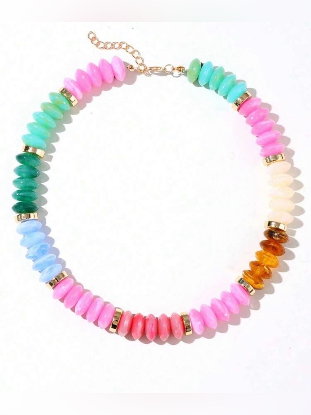 Colorful Beaded Choker Necklace - Pink, Turquoise & Multicolor